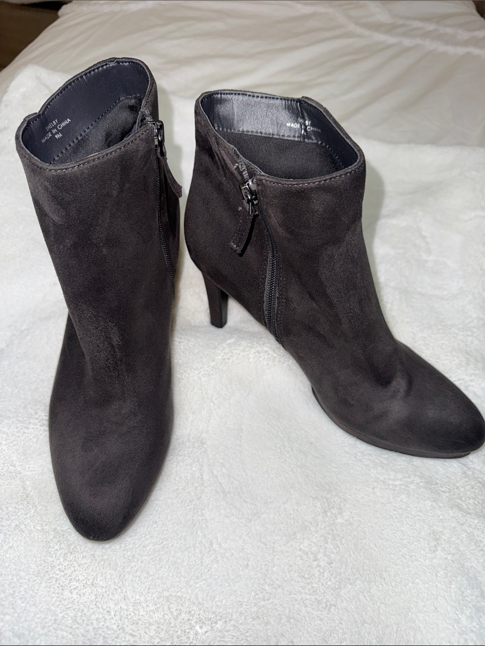 Isaac Mizrahi Shelby Charcoal Suede Side-Zip Ankle Boots
